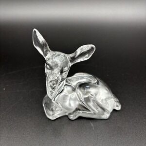 Vintage Fenton Sitting Fawn Deer Clear Glass Figurine
